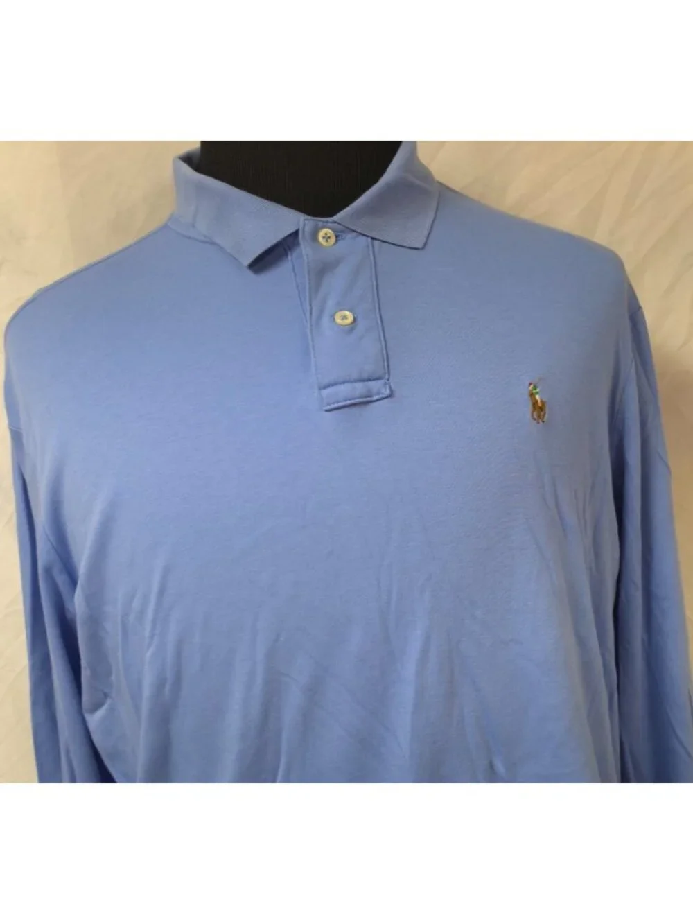Polo Ralph Lauren Mens Pima Soft Touch Polo Shirt XL Blue Long Sleeve Flesh Pony